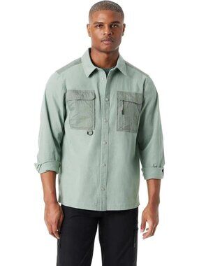 NWT Bass Outdoor Men's M Stretch Worker Shirt Lily Pad Snap Button  i1814